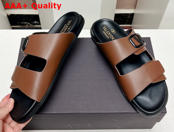 Valentino Vlogo Leather Sandal in Tan Replica