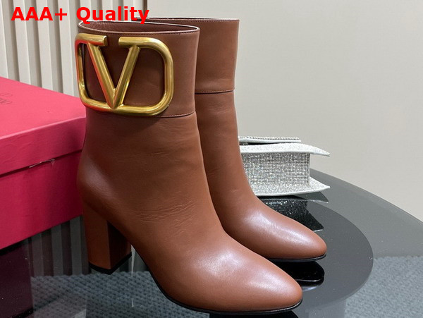 Valentino Vlogo Signature Calfskin Ankle Boot in Brown Replica