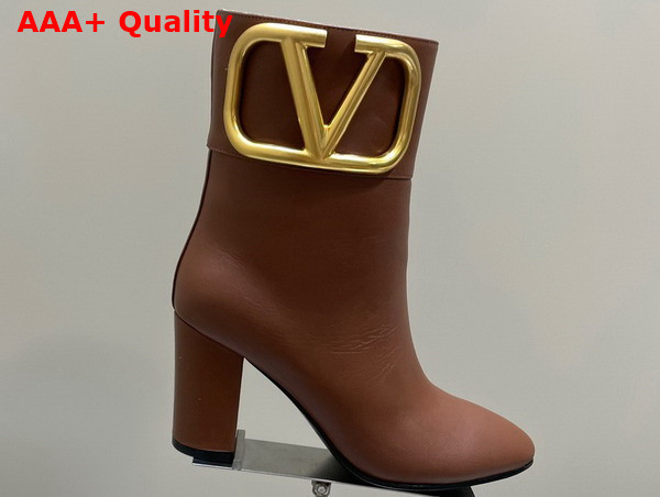 Valentino Vlogo Signature Calfskin Ankle Boot in Brown Replica