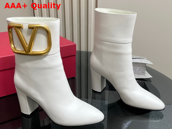 Valentino Vlogo Signature Calfskin Ankle Boot in White Replica