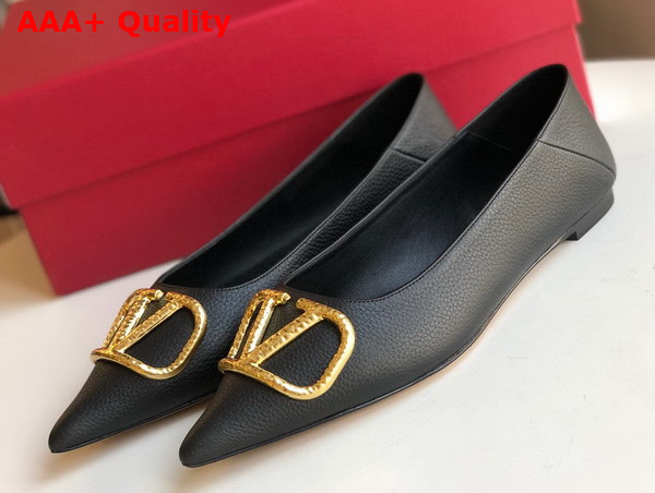 Valentino Vlogo Signature Calfskin Ballet Flat in Black Replica