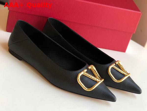 Valentino Vlogo Signature Calfskin Ballet Flat in Black Replica