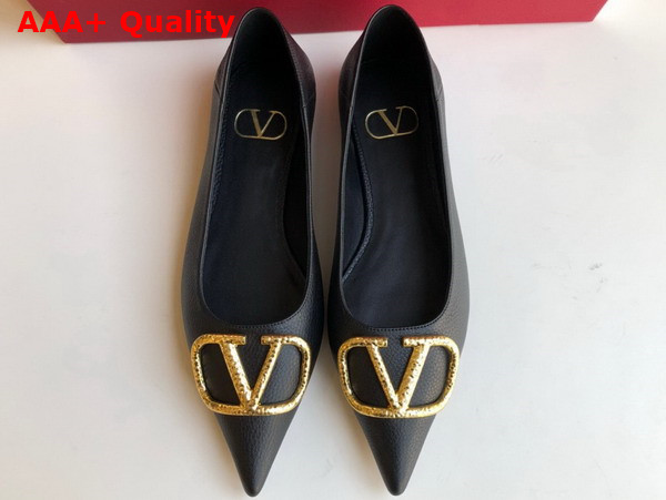 Valentino Vlogo Signature Calfskin Ballet Flat in Black Replica