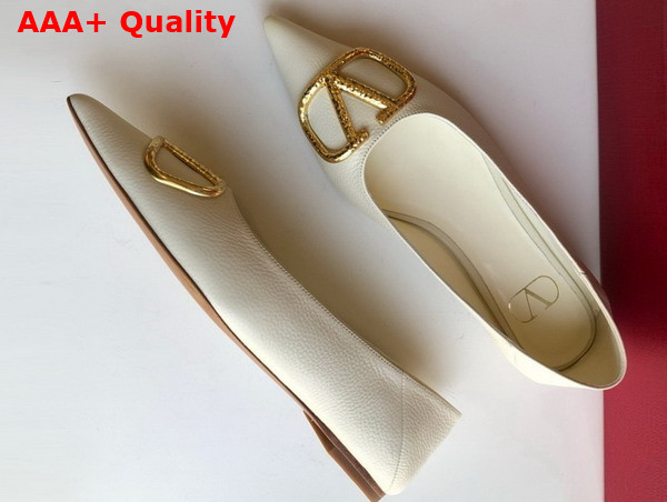 Valentino Vlogo Signature Calfskin Ballet Flat in Ivory Replica