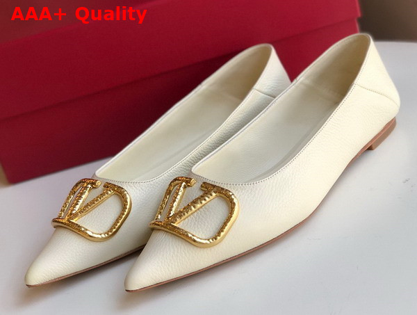 Valentino Vlogo Signature Calfskin Ballet Flat in Ivory Replica