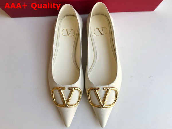 Valentino Vlogo Signature Calfskin Ballet Flat in Ivory Replica