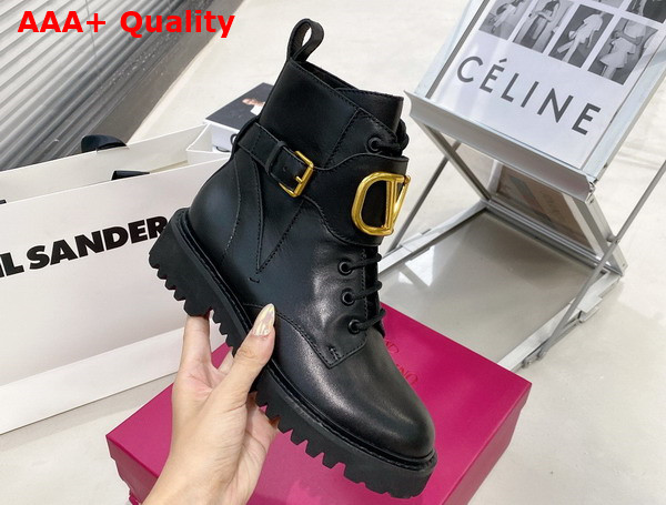 Valentino Vlogo Signature Calfskin Combat Boot 35mm Black Replica