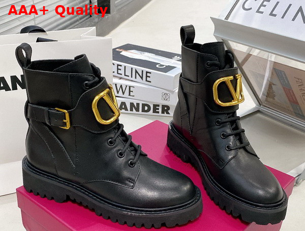 Valentino Vlogo Signature Calfskin Combat Boot 35mm Black Replica