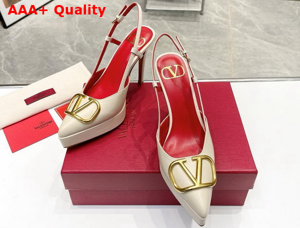 Valentino Vlogo Signature Calfskin Slingback Platform Pump 120mm White Replica