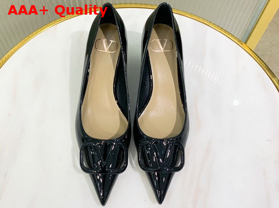 Valentino Vlogo Signature Patent Leather Pump in Black Replica