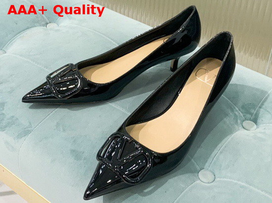 Valentino Vlogo Signature Patent Leather Pump in Black Replica