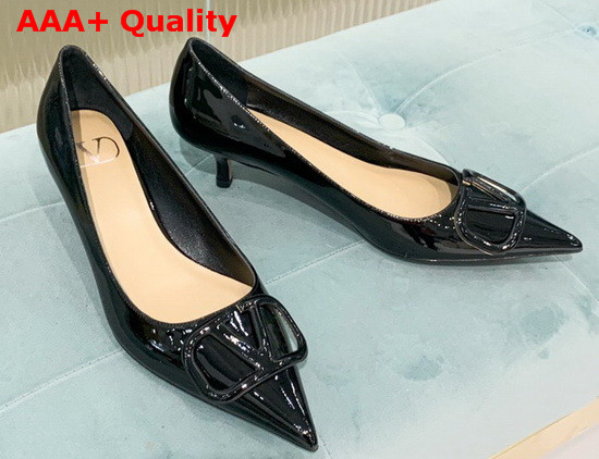 Valentino Vlogo Signature Patent Leather Pump in Black Replica