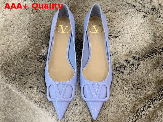 Valentino Vlogo Signature Patent Leather Pump in Light Blue Replica