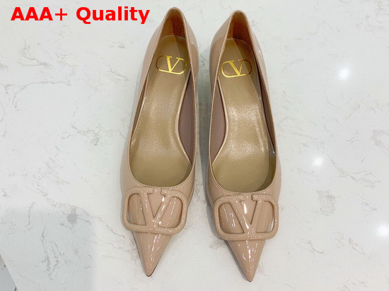 Valentino Vlogo Signature Patent Leather Pump in Nude Replica