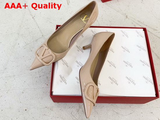 Valentino Vlogo Signature Patent Leather Pump in Nude Replica