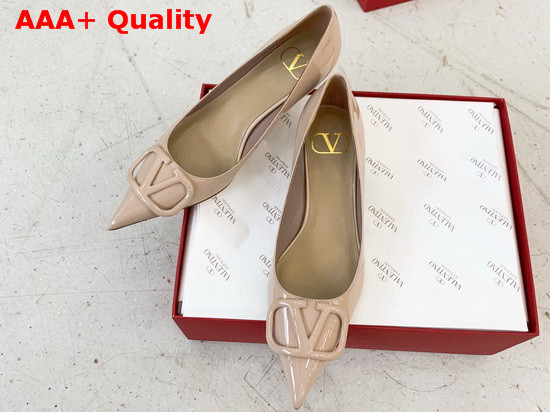 Valentino Vlogo Signature Patent Leather Pump in Nude Replica