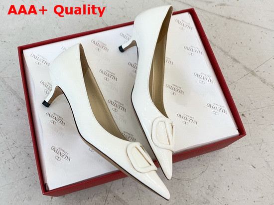 Valentino Vlogo Signature Patent Leather Pump in White Replica