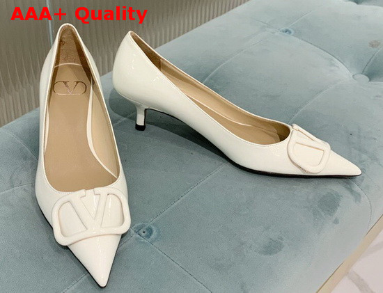 Valentino Vlogo Signature Patent Leather Pump in White Replica