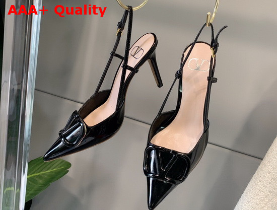 Valentino Vlogo Signature Patent Leather Slingback Pump 80mm Black Replica