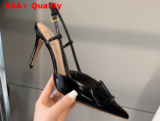 Valentino Vlogo Signature Patent Leather Slingback Pump 80mm Black Replica