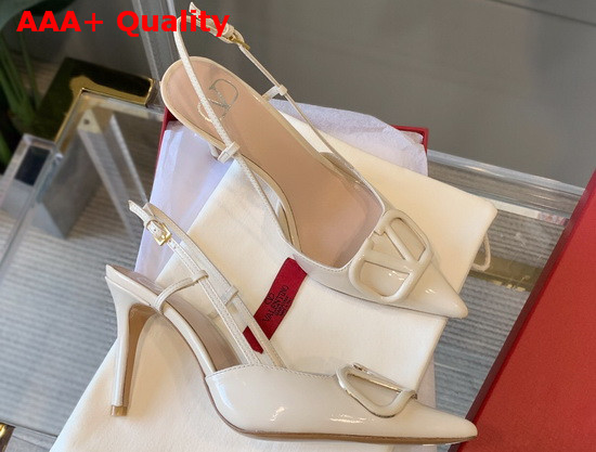 Valentino Vlogo Signature Patent Leather Slingback Pump 80mm Ivory Replica