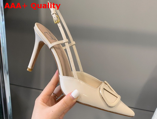 Valentino Vlogo Signature Patent Leather Slingback Pump 80mm Ivory Replica