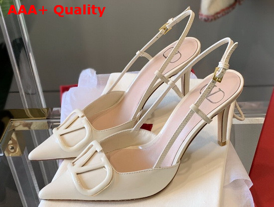 Valentino Vlogo Signature Patent Leather Slingback Pump 80mm Ivory Replica