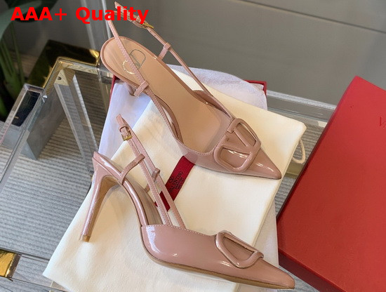 Valentino Vlogo Signature Patent Leather Slingback Pump 80mm Rose Cannelle Replica