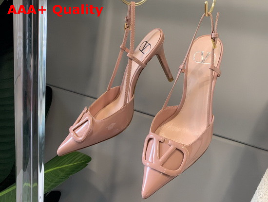 Valentino Vlogo Signature Patent Leather Slingback Pump 80mm Rose Cannelle Replica