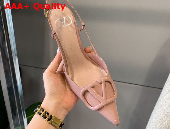 Valentino Vlogo Signature Patent Leather Slingback Pump 80mm Rose Cannelle Replica