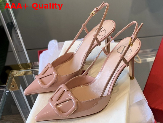 Valentino Vlogo Signature Patent Leather Slingback Pump 80mm Rose Cannelle Replica