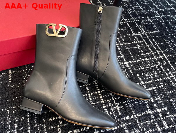 Valentino Vlogo Type Ankle Boot in Black Calfskin Replica