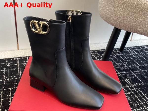 Valentino Vlogo Type Ankle Boot in Black Calfskin Replica