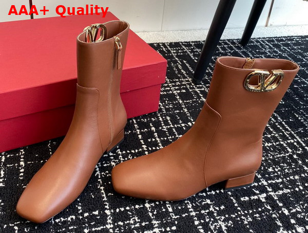 Valentino Vlogo Type Ankle Boot in Tan Calfskin Replica