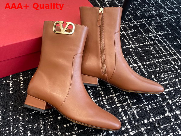 Valentino Vlogo Type Ankle Boot in Tan Calfskin Replica