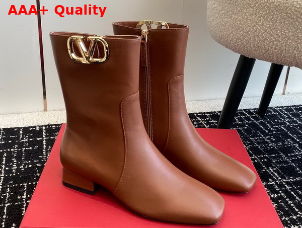 Valentino Vlogo Type Ankle Boot in Tan Calfskin Replica