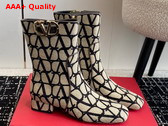 Valentino Vlogo Type Ankle Boot in Toile Iconographe 30mm Beige and Black Replica