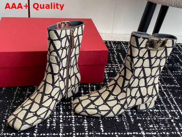 Valentino Vlogo Type Ankle Boot in Toile Iconographe 30mm Beige and Black Replica