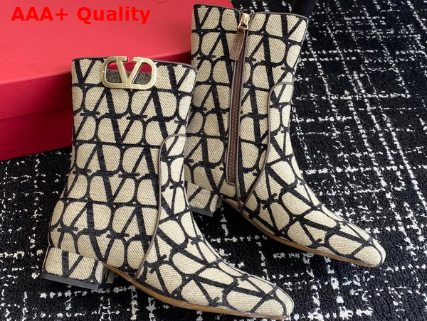 Valentino Vlogo Type Ankle Boot in Toile Iconographe 30mm Beige and Black Replica