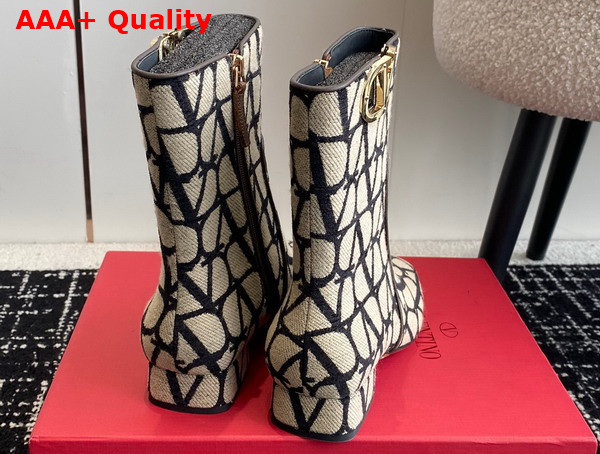 Valentino Vlogo Type Ankle Boot in Toile Iconographe 30mm Beige and Black Replica