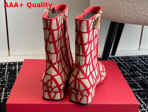 Valentino Vlogo Type Ankle Boot in Toile Iconographe 30mm Beige and Red Replica