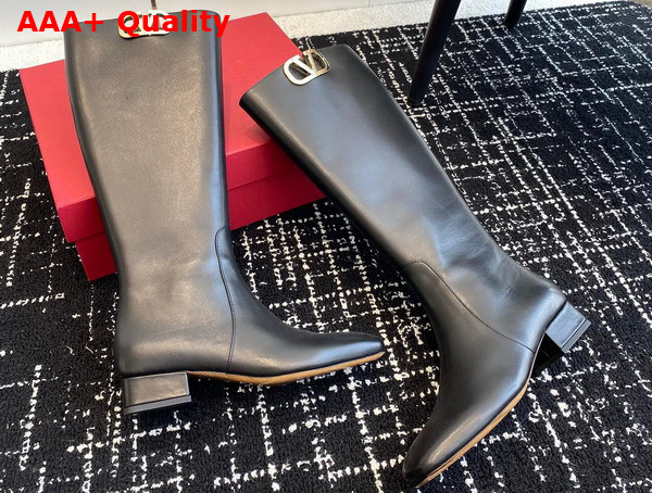 Valentino Vlogo Type Boot in Black Calfskin Replica