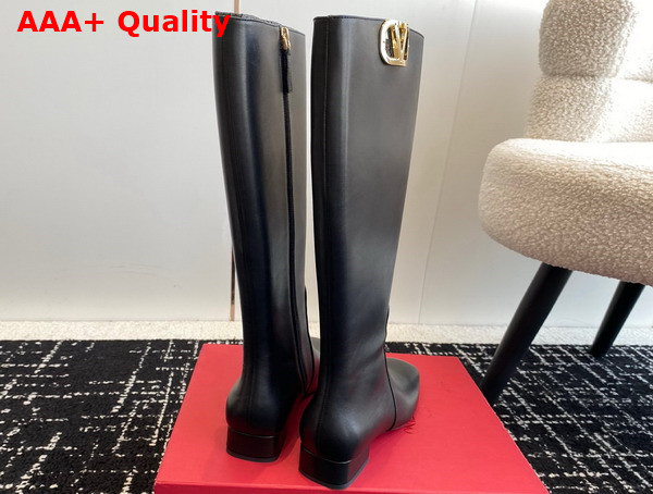 Valentino Vlogo Type Boot in Black Calfskin Replica