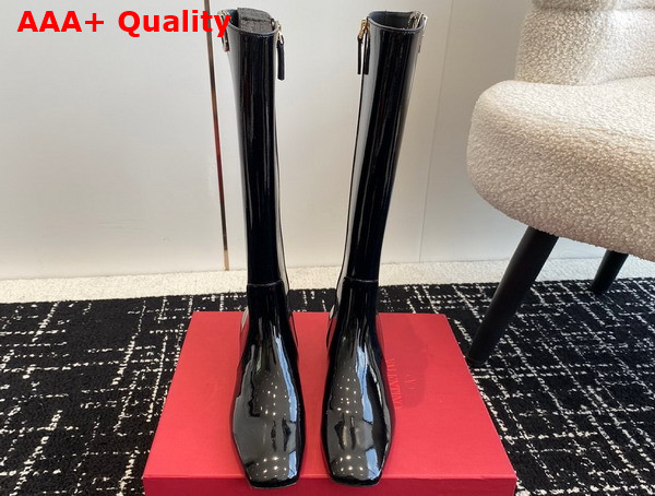 Valentino Vlogo Type Boot in Black Patent Calfskin Replica