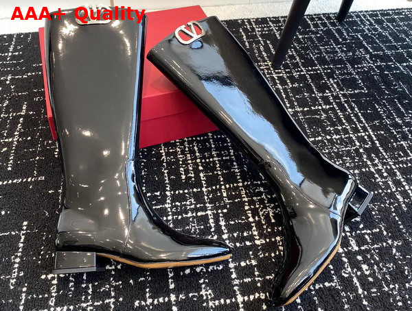 Valentino Vlogo Type Boot in Black Patent Calfskin Replica