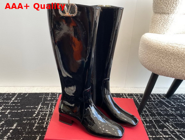 Valentino Vlogo Type Boot in Black Patent Calfskin Replica