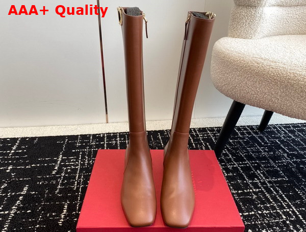 Valentino Vlogo Type Boot in Tan Calfskin Replica