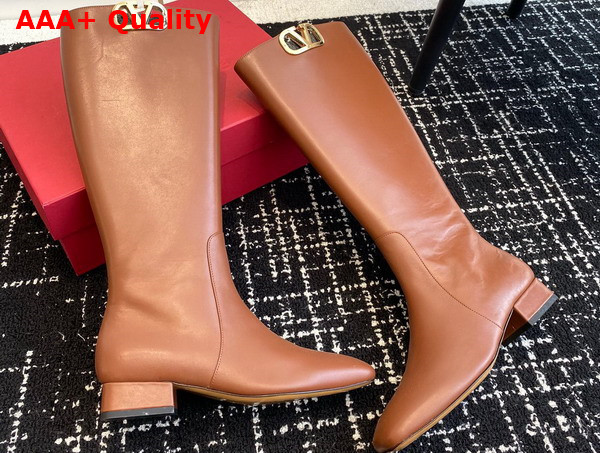 Valentino Vlogo Type Boot in Tan Calfskin Replica