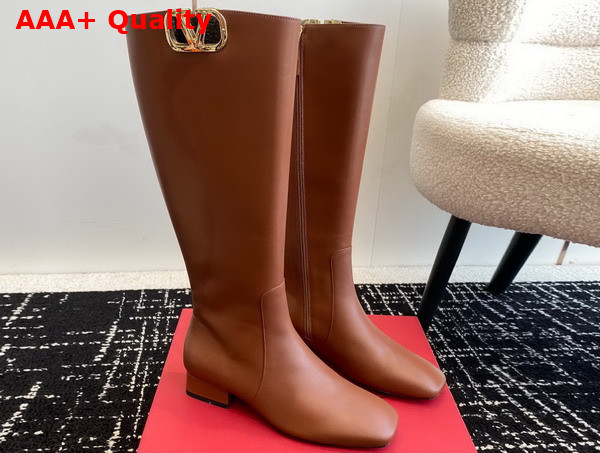 Valentino Vlogo Type Boot in Tan Calfskin Replica