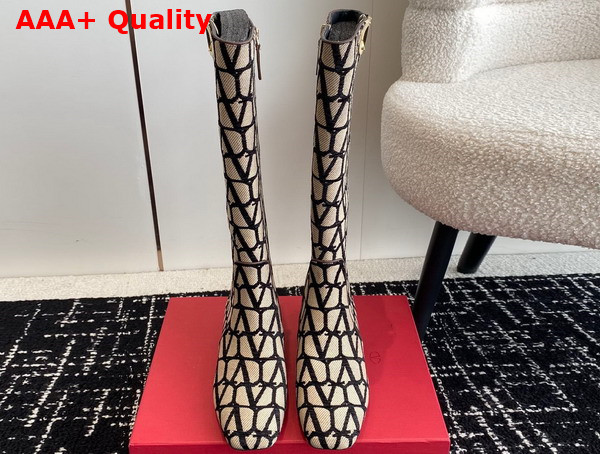 Valentino Vlogo Type Boot in Toile Iconographe 30mm Beige and Black Replica